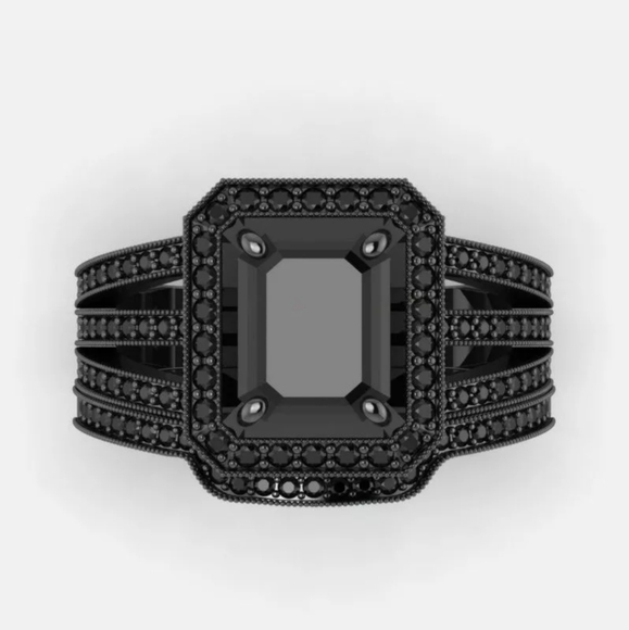 Princess Cut 2.95ct Black Sapphire 14kt Black Gold Filled Ring - Picture 2 of 4